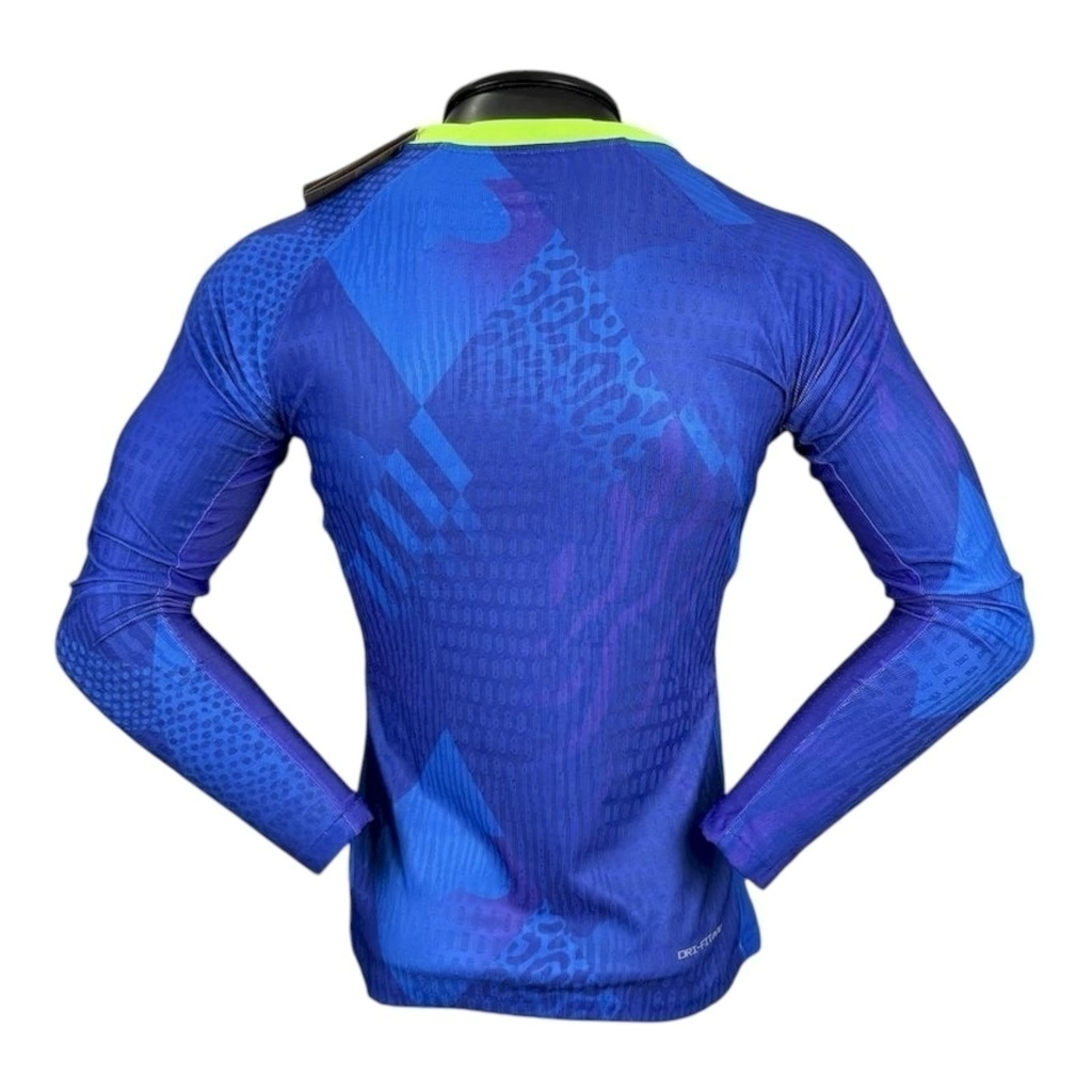 Camisa Seleção Brasileira II 25/26 manga longa - Jogador Nike Masculina - Azul com detalhes em verde