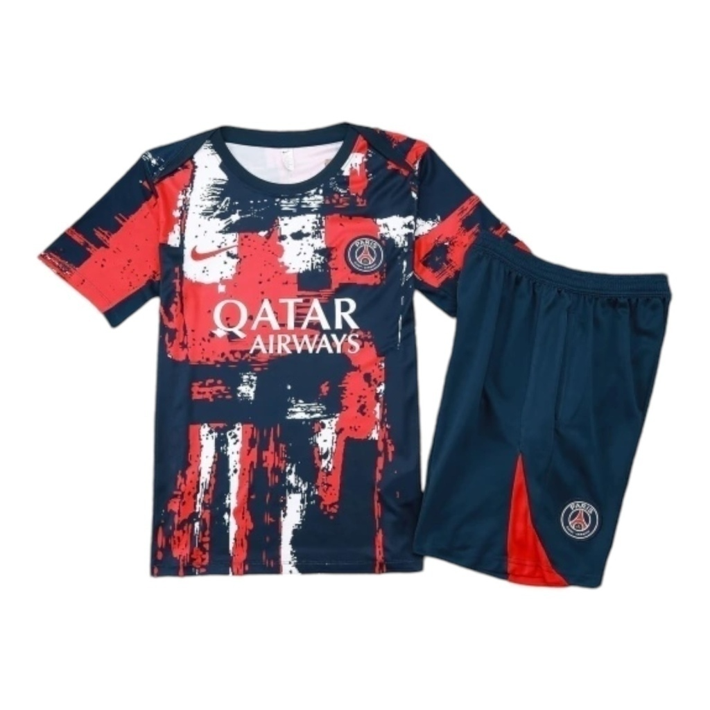 Kit Treino adulto - Camisa e Shorts - Paris Saint-Germain Nike 24/25 - Azul com detalhes em vermelho e branco