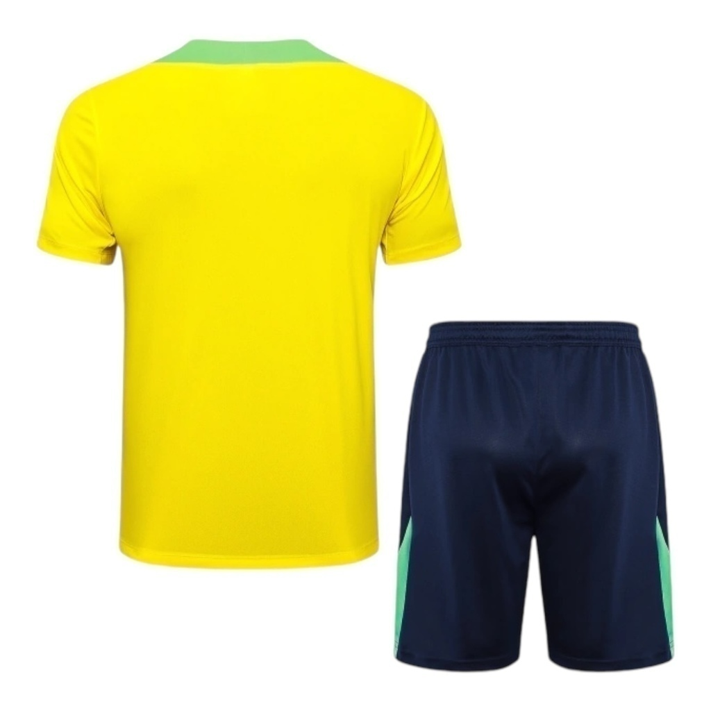 Kit Treino adulto - Camisa e Shorts - Seleção Brasileira Nike 24/25 - Amarelo e azul com detalhes em verde