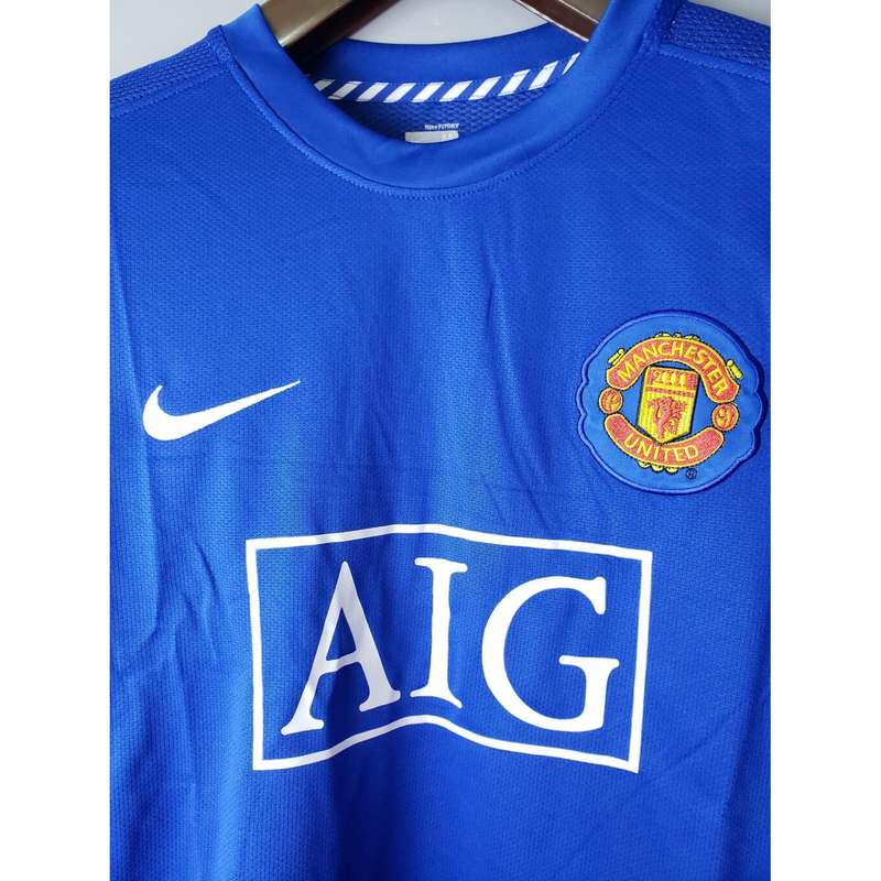 Manchester united 2007/08 retrô, manga longa - Azul