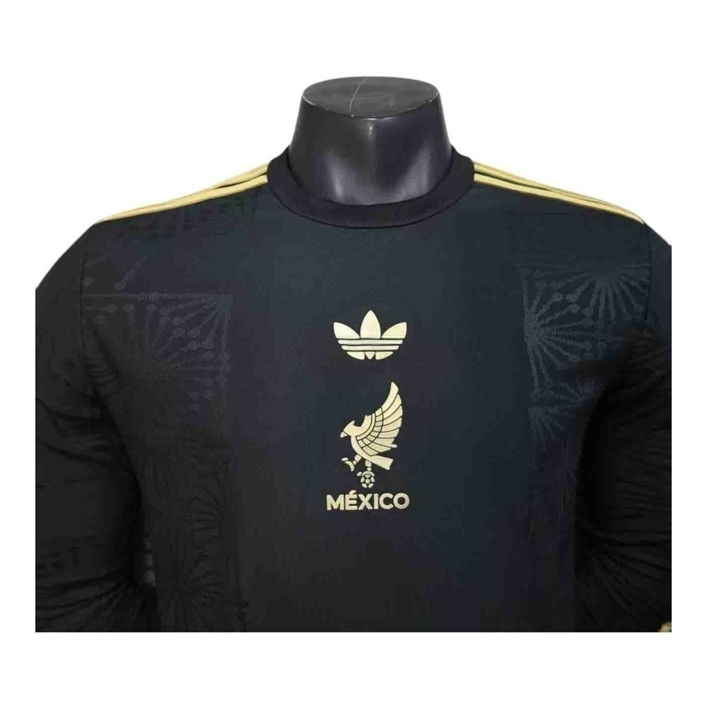 Camisa Seleção México I 25/26 manga longa - Jogador Adidas Masculina - Preta com detalhes em dourado