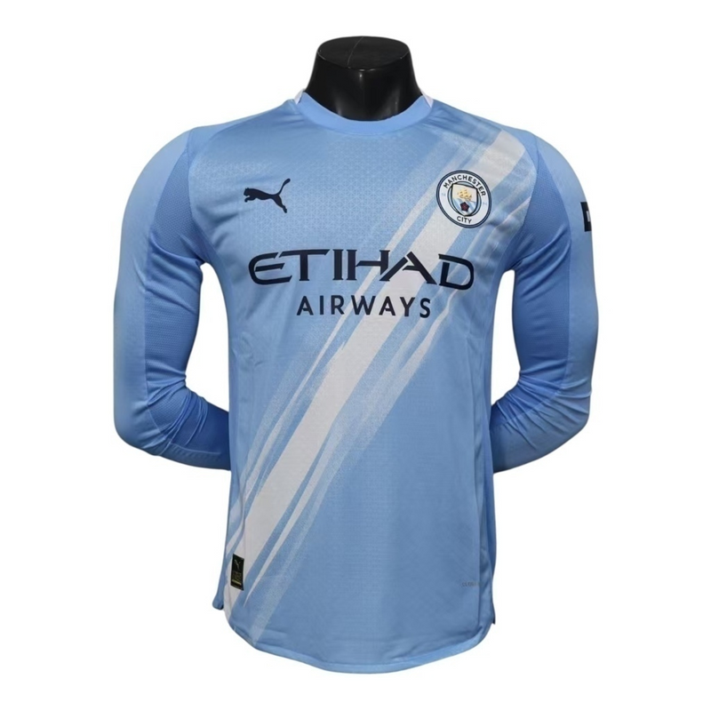 Camisa Manchester City I 25/26 manga longa - Jogador Puma Masculina - Azul com detalhes em branco