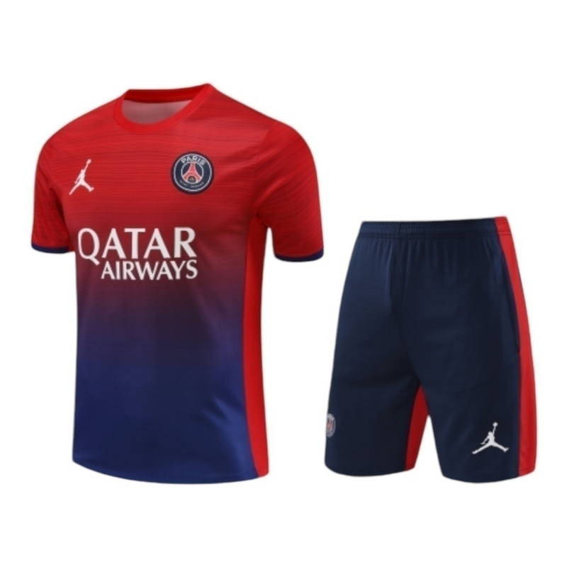 Kit Treino adulto - Camisa e Shorts - Paris Saint-Germain Jordan 24/25 - Azul e vermelho