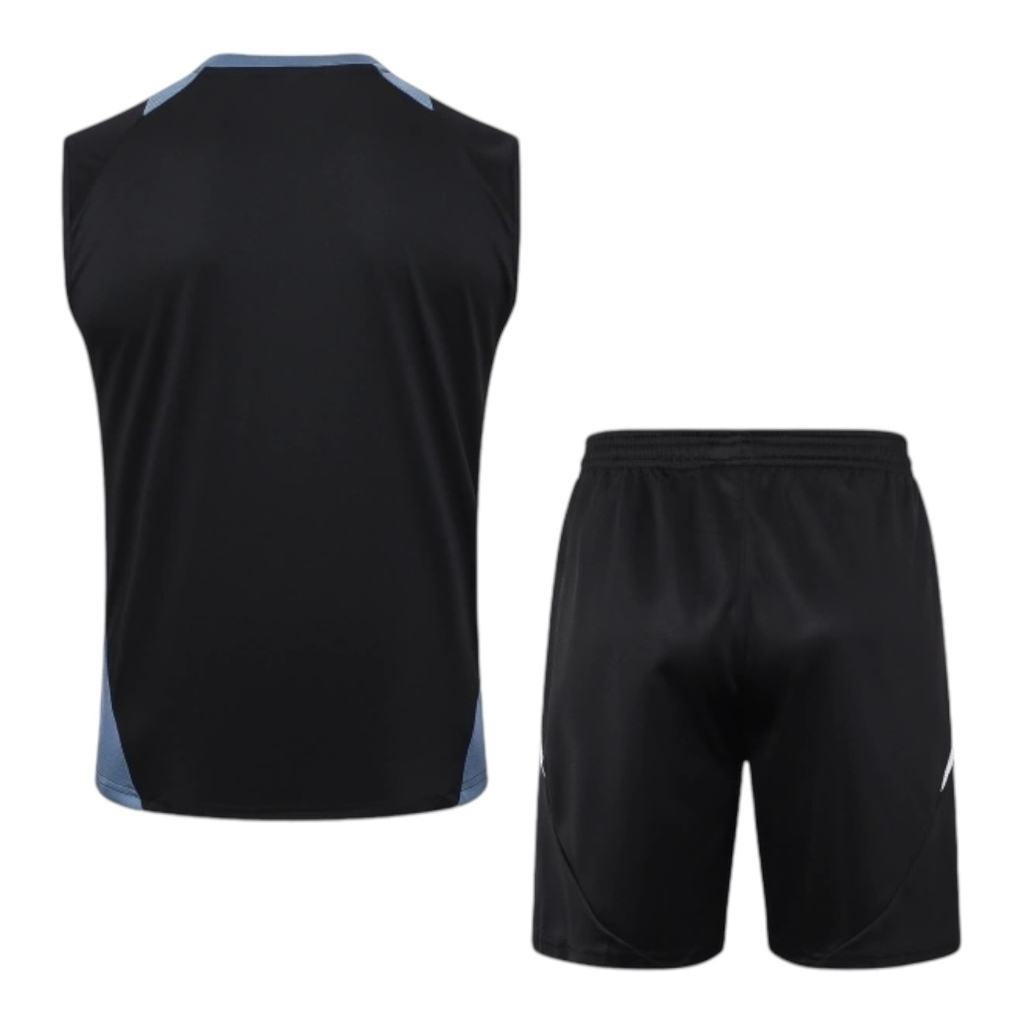 Kit Treino adulto - Camisa e Shorts - Manchester United Adidas 24/25 - Preto com detalhes em cinza e branco