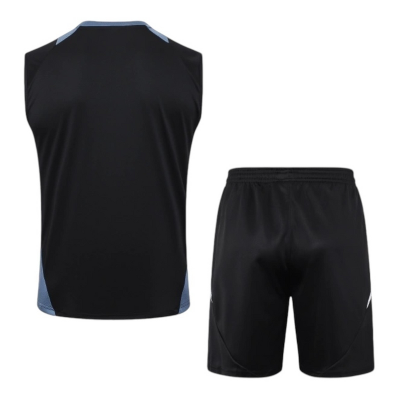 Kit Treino adulto - Camisa e Shorts - Manchester United Adidas 24/25 - Preto com detalhes em cinza e branco