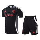 Kit Treino adulto - Camisa e Shorts - Manchester United Adidas 24/25 - Preto com detalhes em cinza e branco