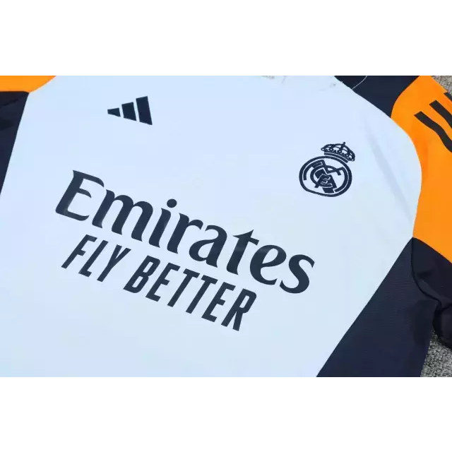 Kit Treino adulto - Camisa e Shorts - Real Madrid Adidas 24/25 - Azul com detalhes em laranja