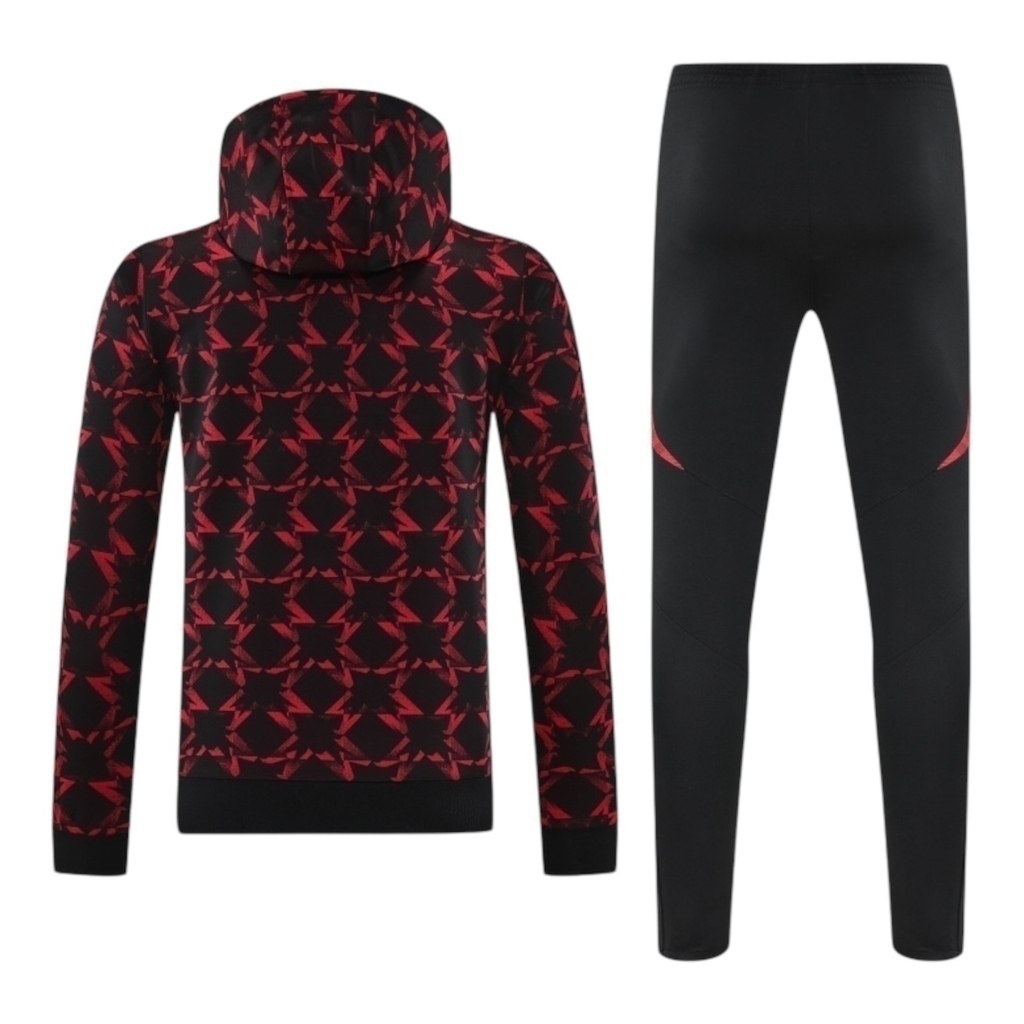 Conjunto Manchester United Treino 25/26 - Masculino Adidas - Preto com detalhes em vermelho