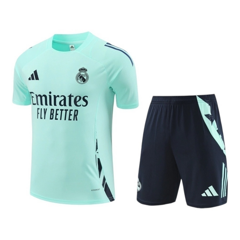 Kit Treino adulto - Camisa e Shorts - Real Madrid Adidas 24/25 - Verde e azul