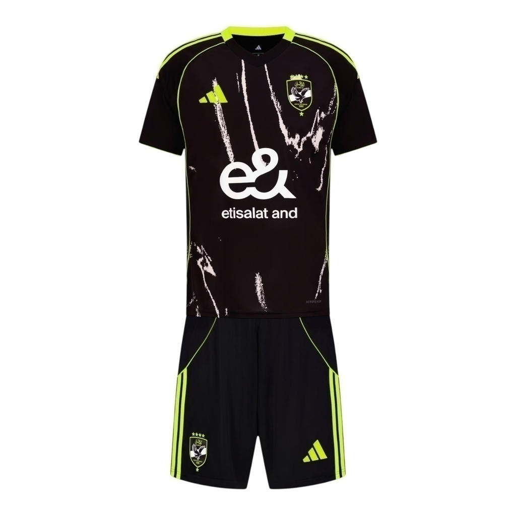 Kit Infantil Al-Ahly II 25/26 - Adidas - Preto com detalhes em amarelo