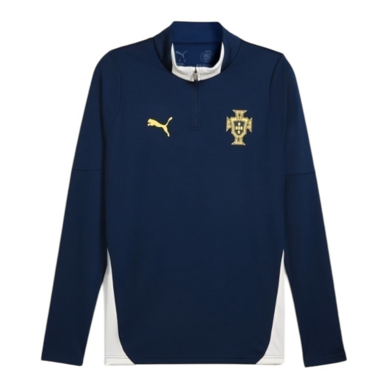 Camisa Seleção Portugal Treino 25/26 manga longa - Torcedor Puma Masculina - Azul com detalhes em branco
