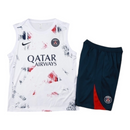 Kit Treino adulto - Camisa e Shorts - Paris Saint-Germain Nike 24/25 - Branco e azul com detalhes em vermelho