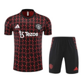 Kit Treino adulto - Camisa e Shorts - Manchester United Adidas 24/25 - Preto com detalhes em vermelho