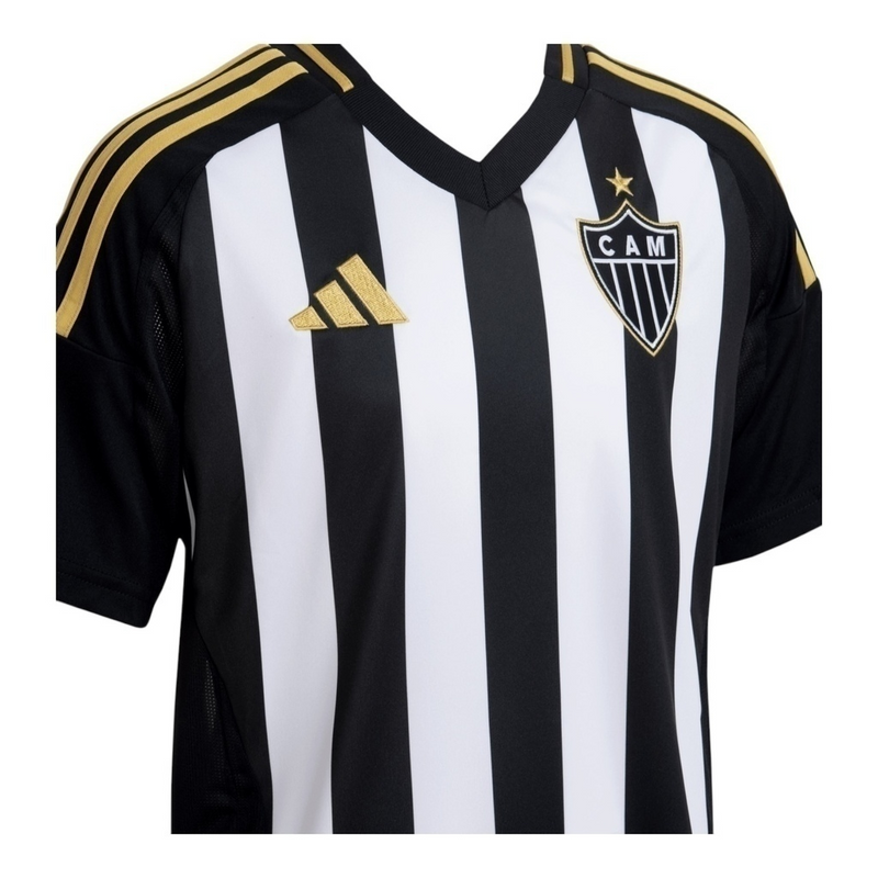 Camisa Atlético Mineiro I 25/26 - Torcedor Adidas Masculina - Preta com listras brancas com detalhes em amarelo