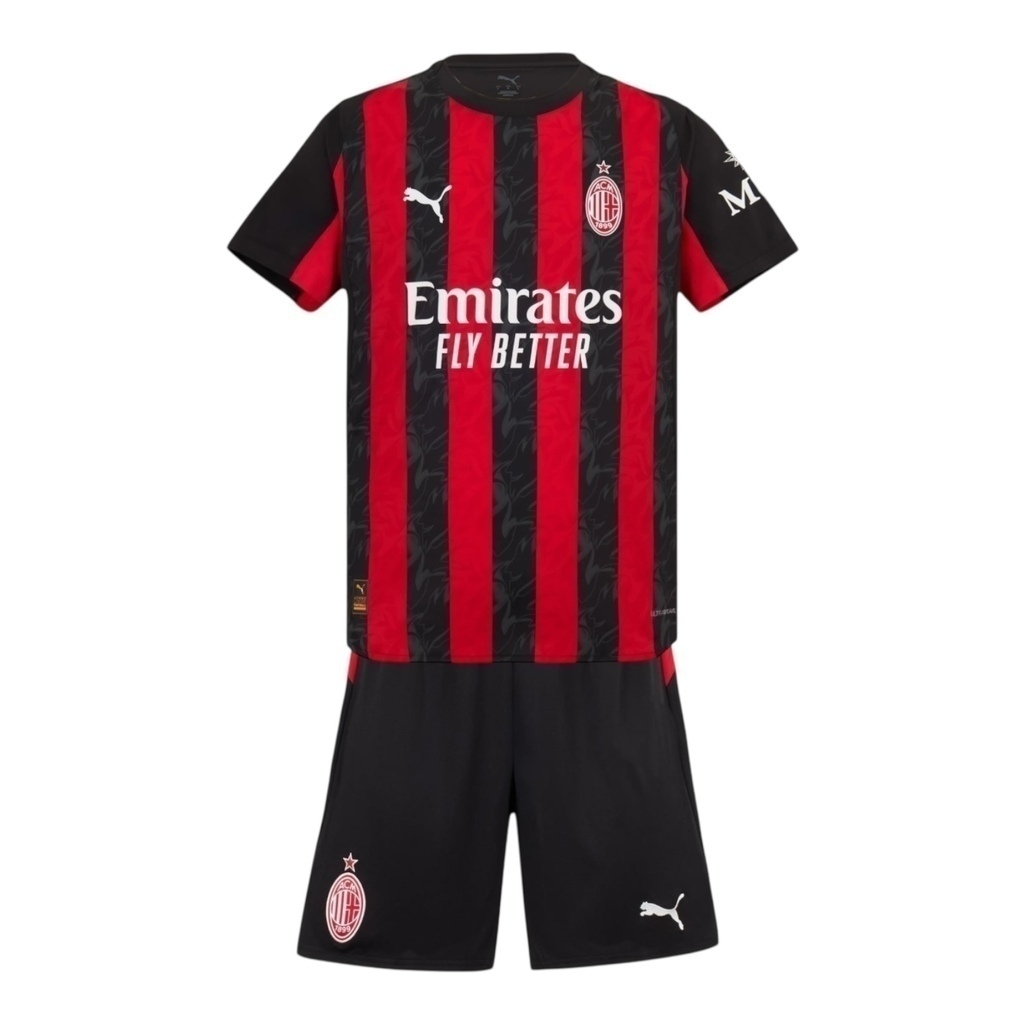 Kit Infantil AC Milan I 25/26 - Puma - Preto e vermelho com detalhes em cinza