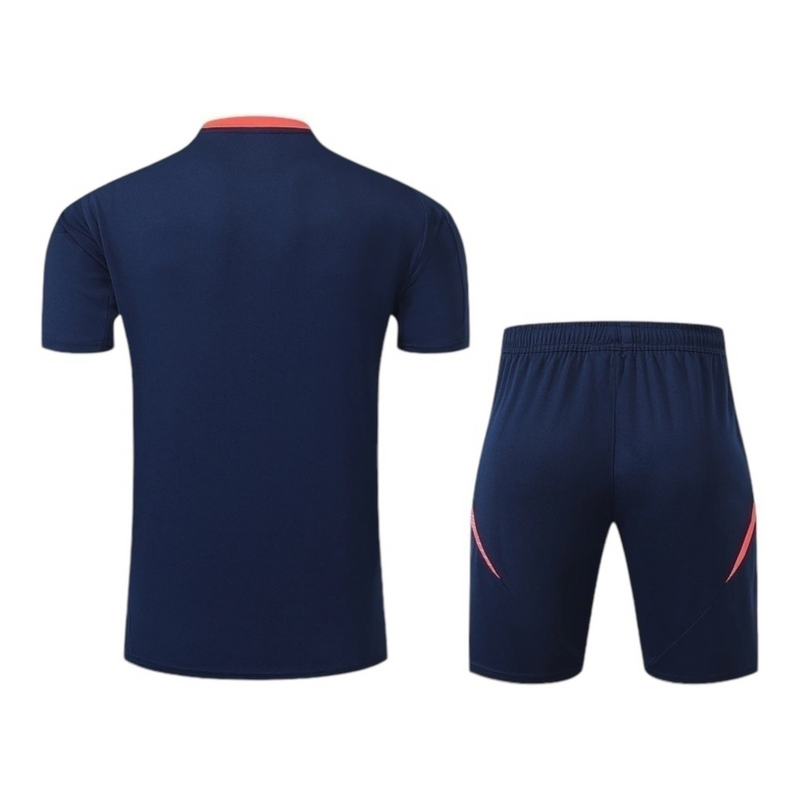 Kit Treino adulto - Camisa e Shorts - Manchester United Adidas 24/25 - Azul com detalhes em laranja
