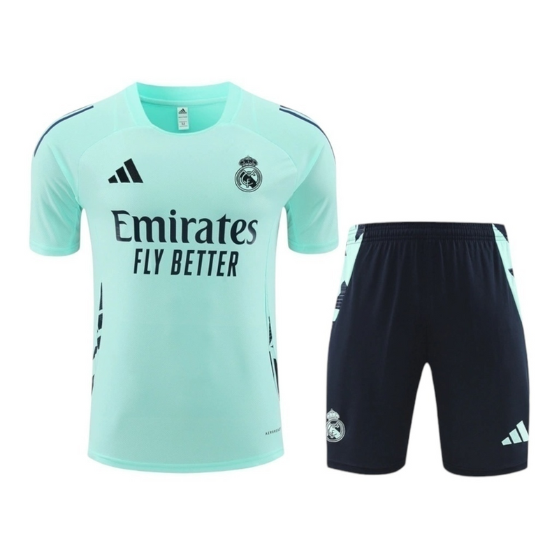 Kit Treino adulto - Camisa e Shorts - Real Madrid Adidas 24/25 - Verde e azul