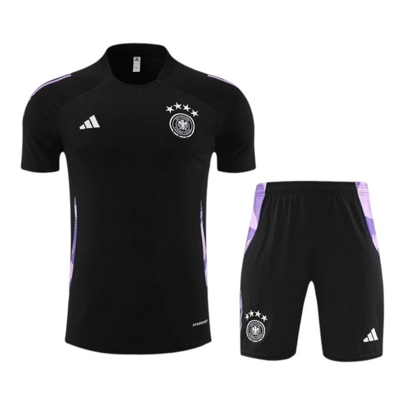 Kit Treino adulto - Camisa e Shorts - Seleção Alemanha Adidas 24/25 - Preto com detalhes em roxo