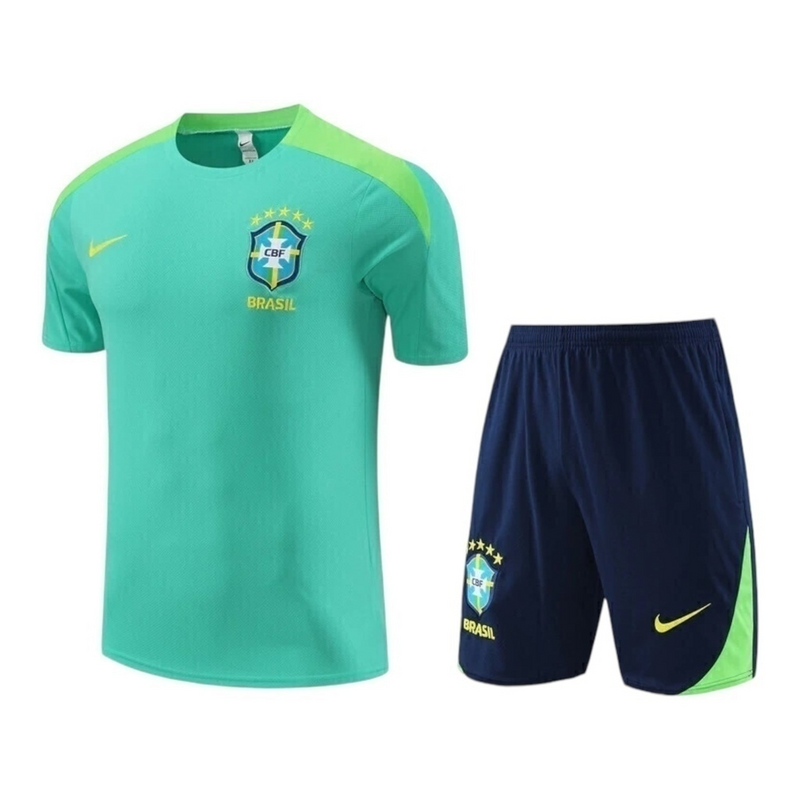 Kit Treino adulto - Camisa e Shorts - Seleção Brasileira Nike 24/25 - Azul e verde