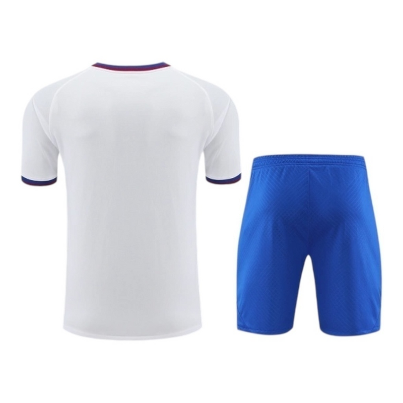 Kit Treino adulto - Camisa e Shorts - Barcelona Nike 24/25 - Branco e azul