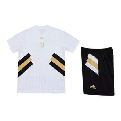 Kit Treino adulto - Camisa e Shorts - Juventus Adidas 23/24 - Branco e preto com detalhes em dourado