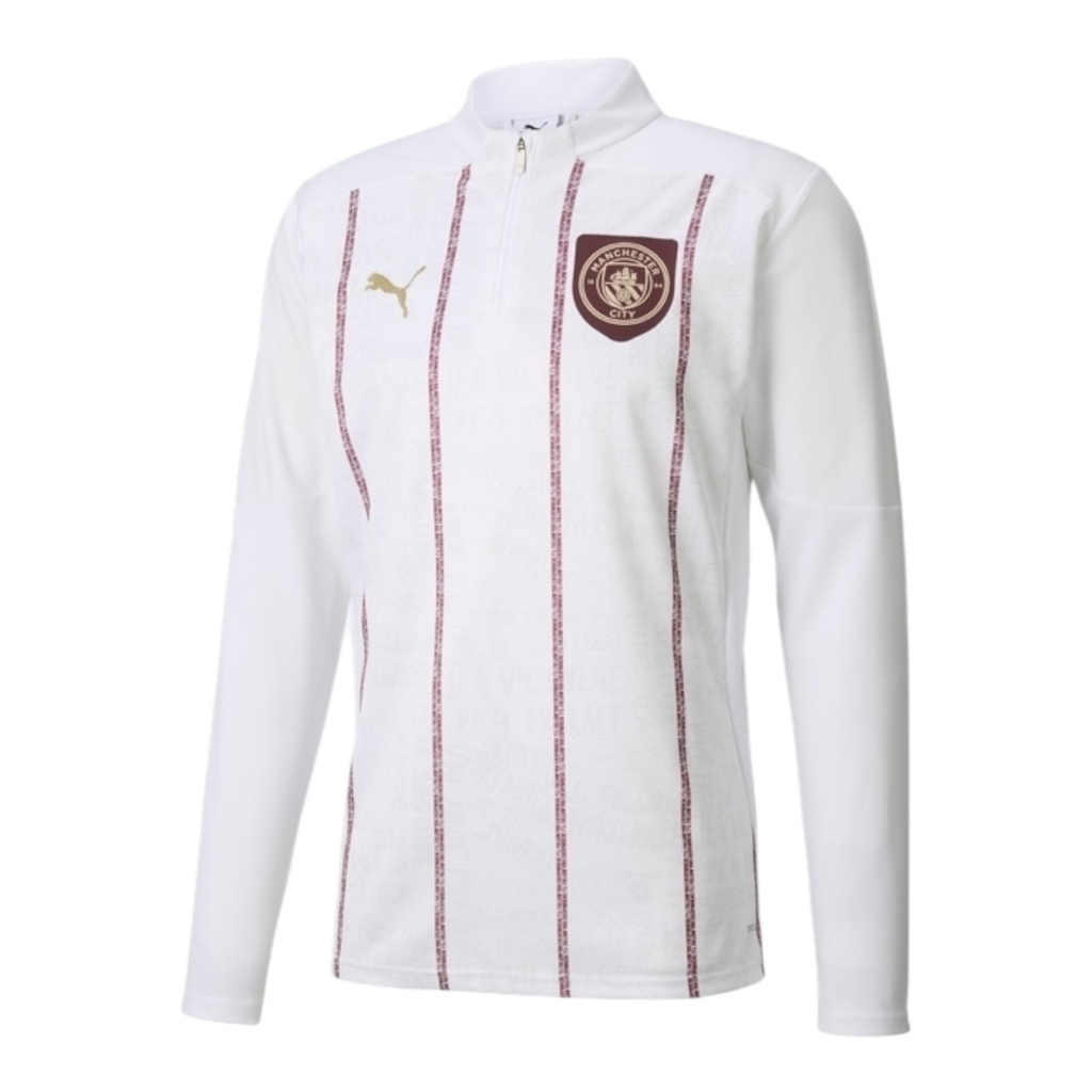 Camisa Manchester City Pré-jogo 25/26 manga longa - Torcedor Puma Masculina - Branca com detalhes em vinho