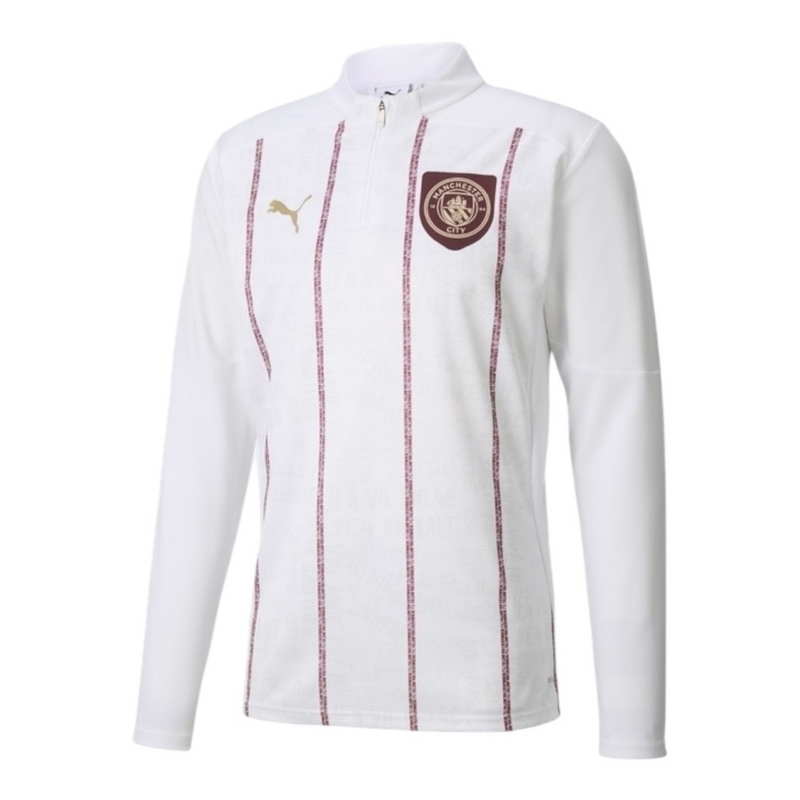 Camisa Manchester City Pré-jogo 25/26 manga longa - Torcedor Puma Masculina - Branca com detalhes em vinho