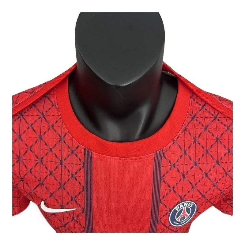 Camisa Paris Saint-German Pré-jogo 25/26 - Jogador Nike Masculina - Vermelha com detalhes em azul