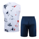 Kit Treino adulto - Camisa e Shorts - Paris Saint-Germain Nike 24/25 - Branco e azul com detalhes em vermelho