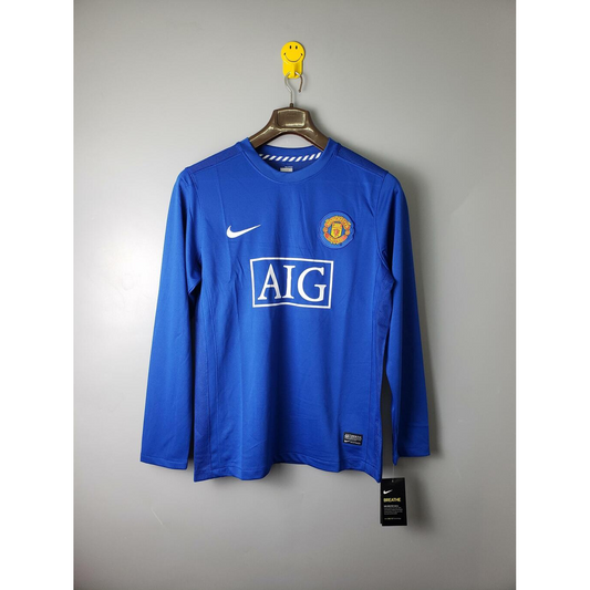 Manchester united 2007/08 retrô, manga longa - Azul