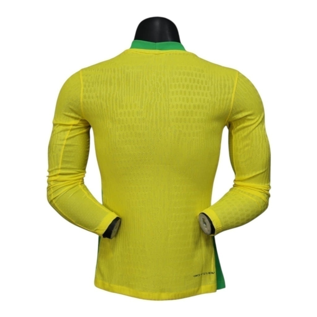 Camisa Seleção Brasileira I 25/26 manga longa - Jogador Nike Masculina - Amarela com detalhes em azul e verde