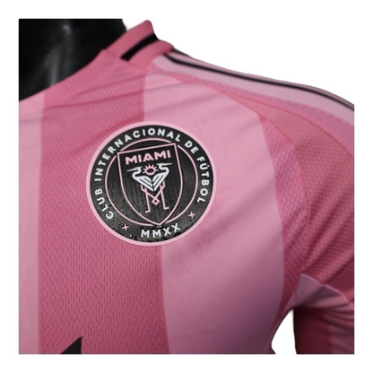 Camisa Inter Miami I 25/26 manga longa - Jogador Adidas Masculina - Rosa com detalhes em preto