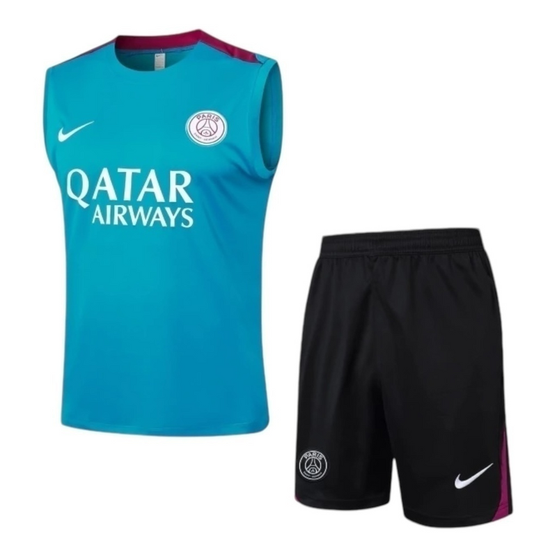 Kit Treino adulto - Camisa e Shorts - Paris Saint-Germain Nike 24/25 - Azul e preto com detalhes em vinho