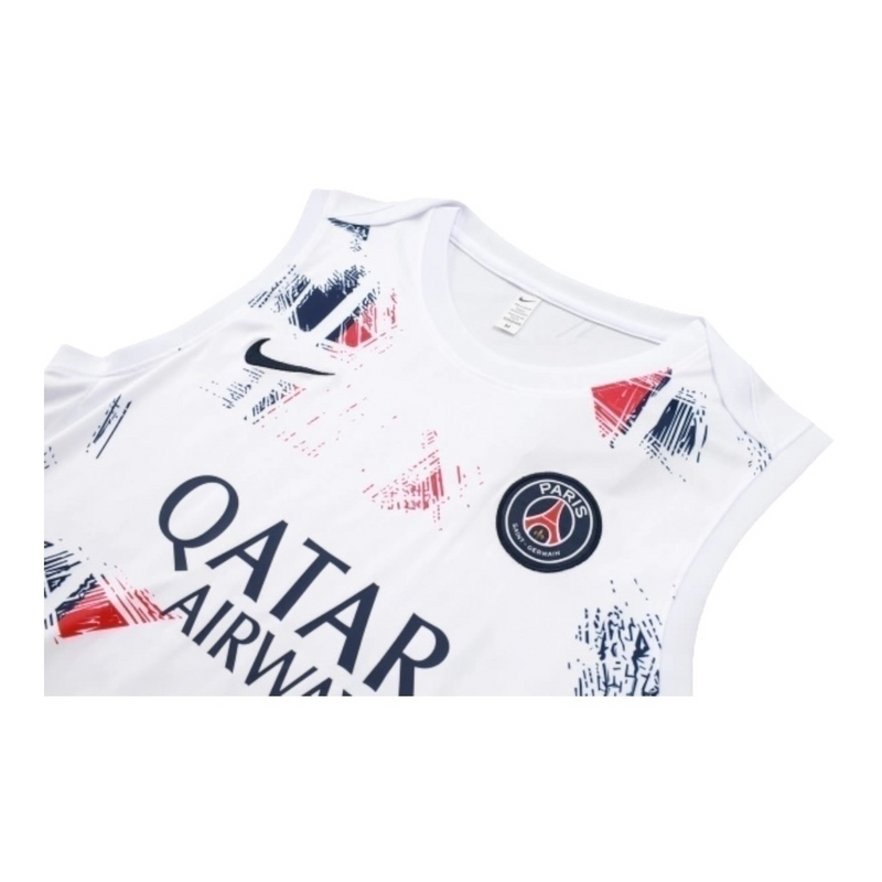Kit Treino adulto - Camisa e Shorts - Paris Saint-Germain Nike 24/25 - Branco e azul com detalhes em vermelho