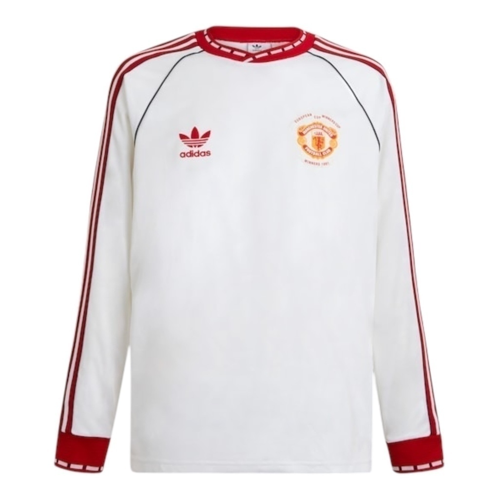 Camisa Manchester United Edição comemorativa 1991 II manga longa - Torcedor Adidas Masculina - Branca com detalhes em vermelho