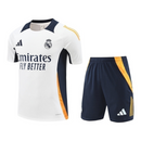 Kit Treino adulto - Camisa e Shorts - Real Madrid Adidas 24/25 - Branco e azul com detalhes em amarelo