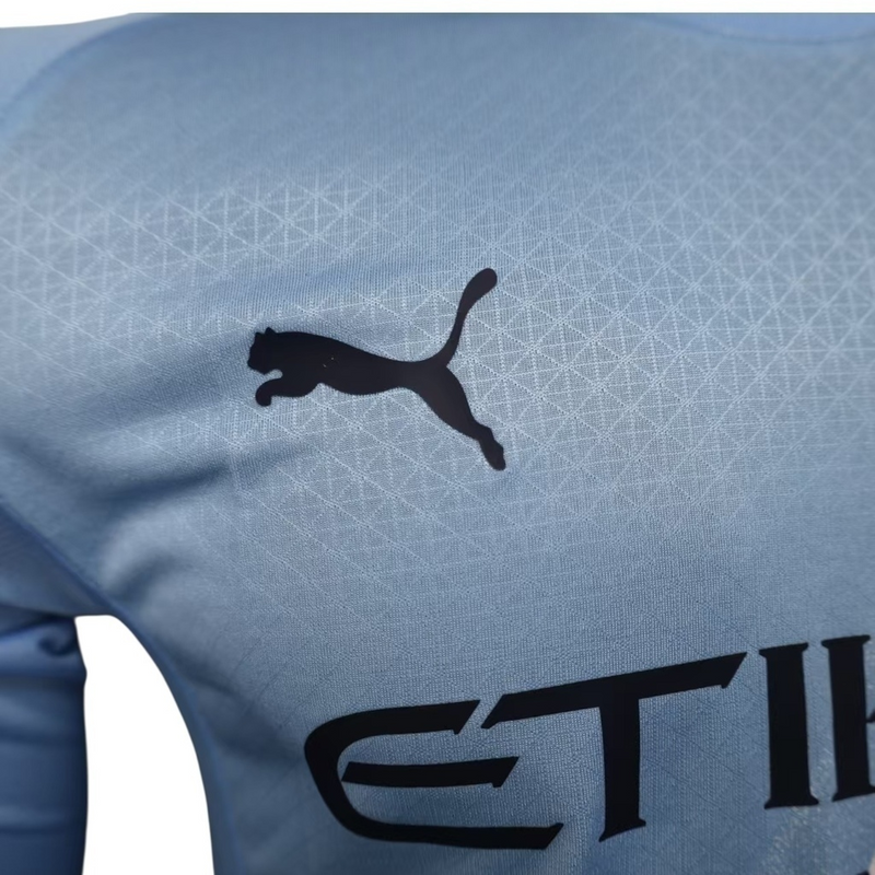 Camisa Manchester City I 25/26 manga longa - Jogador Puma Masculina - Azul com detalhes em branco