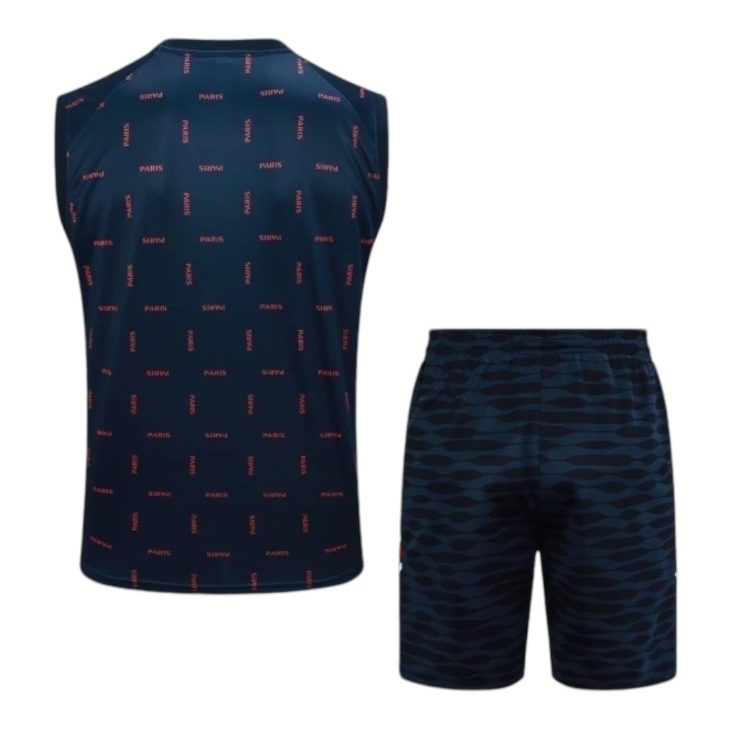 Kit Treino adulto - Camisa e Shorts - Paris Saint-Germain Nike 23/24 - Azul com detalhes em vermelho