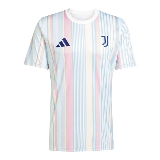Camisa Juventus Pré-jogo 25/26 - Torcedor Adidas Masculina - Branca com detalhes em rosa e azul