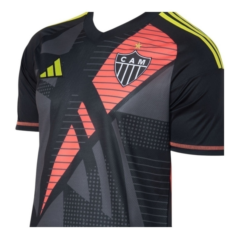 Camisa Atlético Mineiro Goleiro 25/26 - Torcedor Adidas Masculina - Preta com detalhes em amarelo e laranja