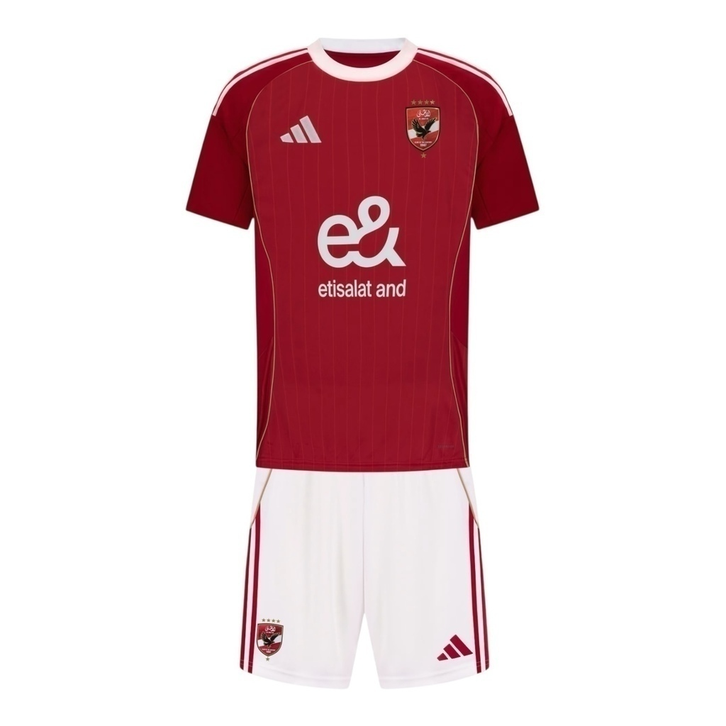 Kit Infantil Al-Ahly I 25/26 - Adidas - Vermelho e branco