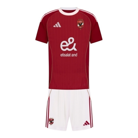 Kit Infantil Al-Ahly I 25/26 - Adidas - Vermelho e branco