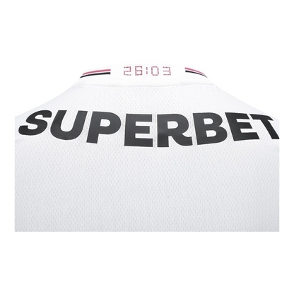 Camisa São Paulo I 25/26 - Torcedor New Balance Masculina - Branca com detalhes em vermelho e preto