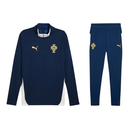 Conjunto Seleção Portugal Treino 25/26 - Masculino Puma - Azul com detalhes em branco